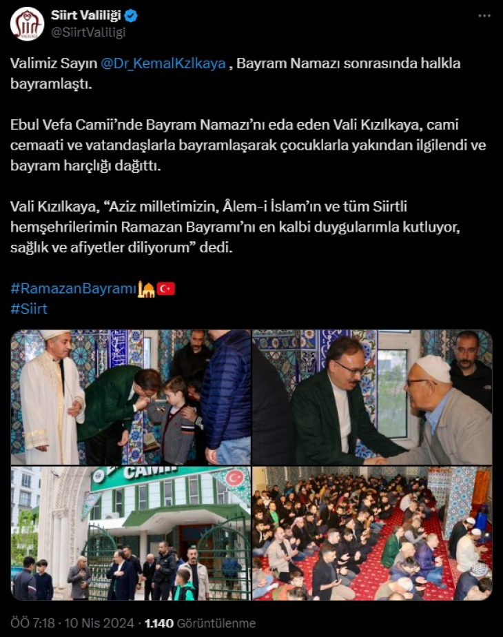 Siirt Valisi Kızılkaya Bayram Namazı Sonrasında Halkla Bayramlaştı