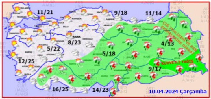 Meteoroloji'den Siirt için kuvvetli sağanak uyarısı