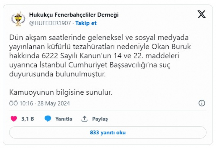 Okan Buruk hakkında suç duyurusu!