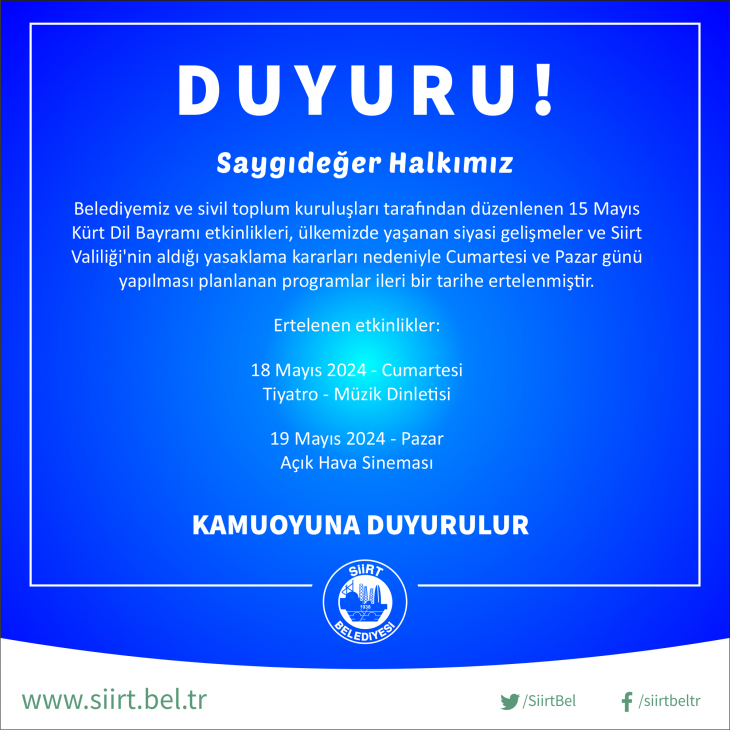 Siirt Belediyesi Programları İptal Edildiğini Duyurdu!