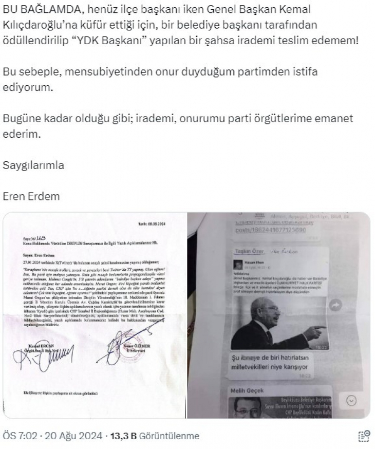 Son Dakika! Erem Erdem, CHP'den istifa etti!