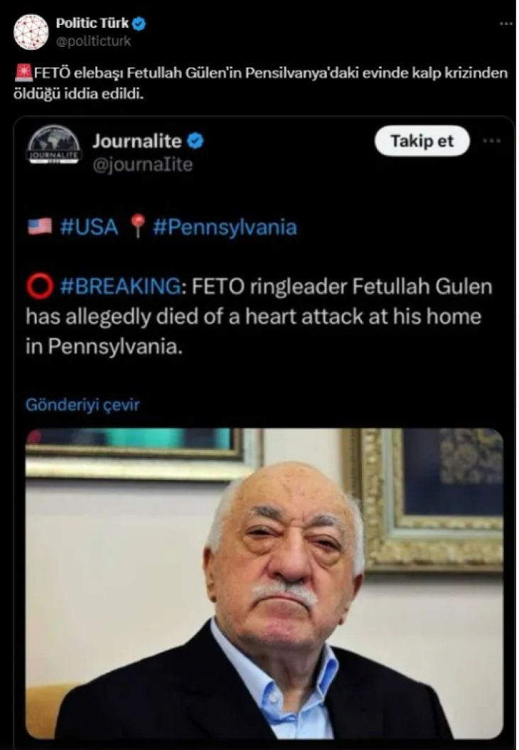 FETÖ Terör Örgütü Elebaşı Fetullah Gülen Öldü mü?