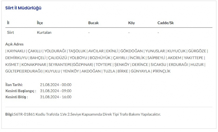 DEDAŞ'tan Siirt ve İlçelerine Planlı Elektrik Kesintisi Uyarısı! İşte hafta sonu Siirt'te yapılacak Elektrik Kesintileri ve Saatleri