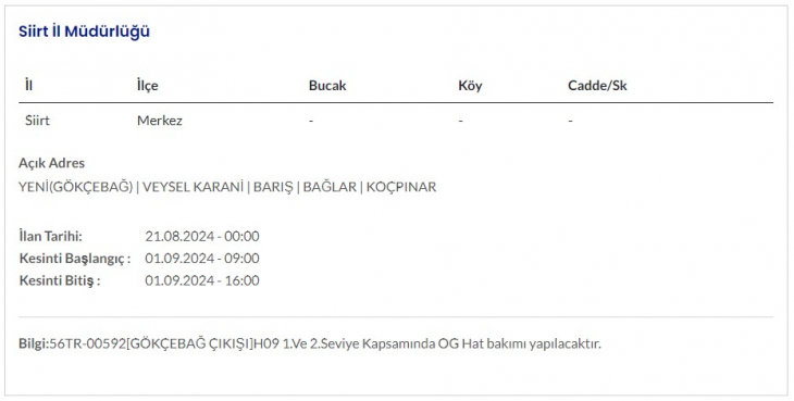 DEDAŞ'tan Siirt ve İlçelerine Planlı Elektrik Kesintisi Uyarısı! İşte hafta sonu Siirt'te yapılacak Elektrik Kesintileri ve Saatleri