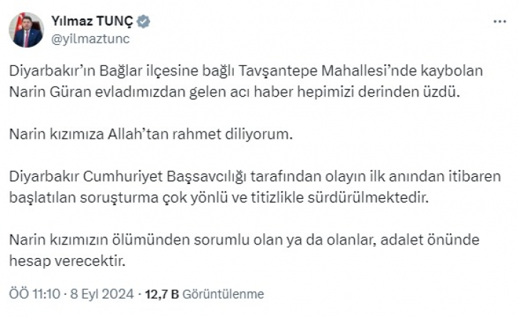 Bakanların Narin mesajında dikkat çeken ortak nokta! Üç bakan da aileye başsağlığı dilemedi