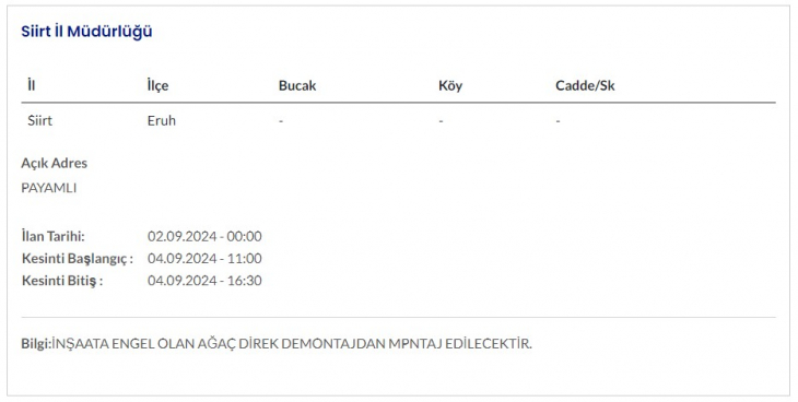 Siirt ve İlçelerinde 4 Eylül Günü Elektrik Kesintileri Yapılacak! İşte Kesinti Yapılacak Yerler ve Saatler