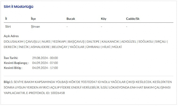 Siirt ve İlçelerinde 4 Eylül Günü Elektrik Kesintileri Yapılacak! İşte Kesinti Yapılacak Yerler ve Saatler